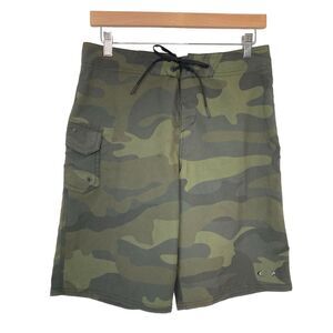 Oakley Mens Camo Board Shorts size 30 Green Poly Stretch Swim Beach Lace Up